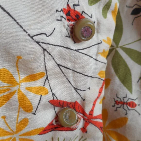 Vintage Circle Skirt Sz S Handmade Floral dragonflies Ants button front  Estate - Picture 8 of 9